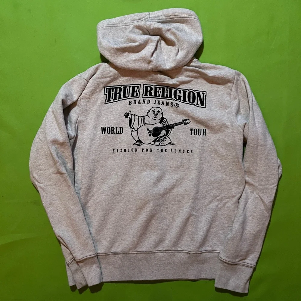 True Religion World Tour Buddha Zip Up Hoodie Gray Mens Medium Sweatshirt